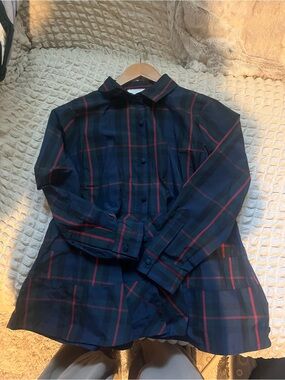 Pomander Place Navy, Green and Red Plaid Button-Up Shirt - Women's Medium